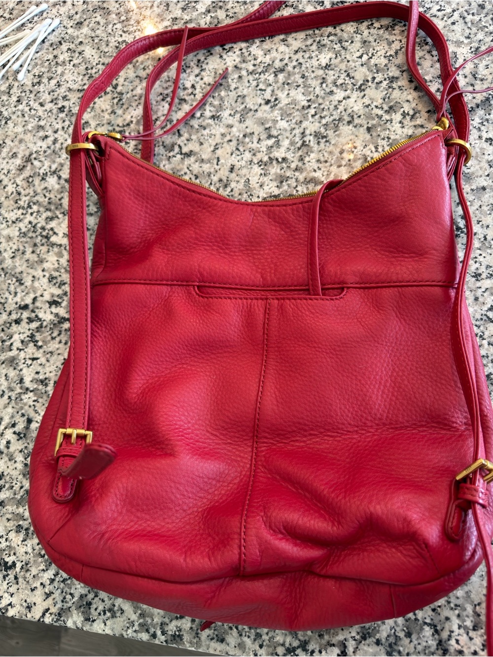 HOBO Red Pebbled Leather Backpack with Gold-Tone Hardware